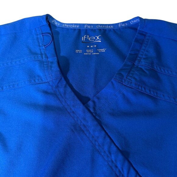 Cherokee Iflex Womens Mock Wrap Scrub Top Medium Royal Blue CK680 Stretch Fabric - Picture 3 of 7